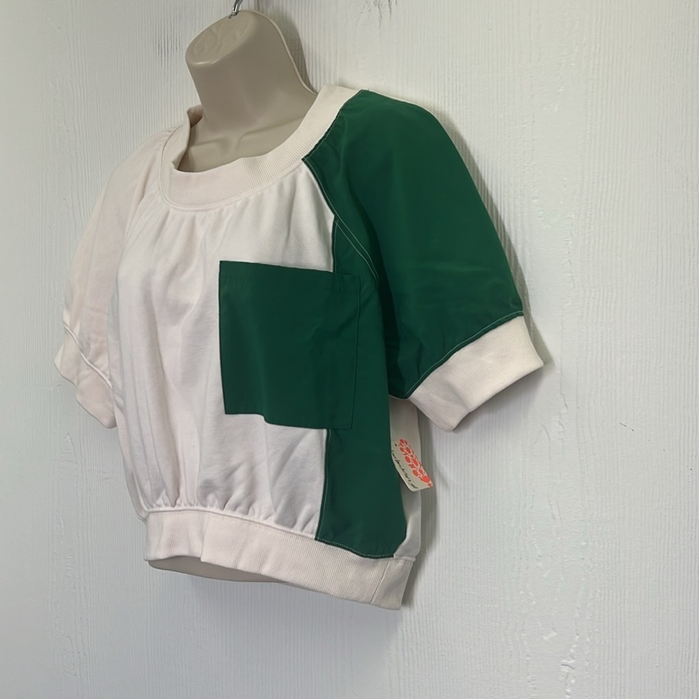 Free People - NWT Movement Green And Cream Base Short Sleeve Sweatshirt T Size M - Picture 6 of 12
